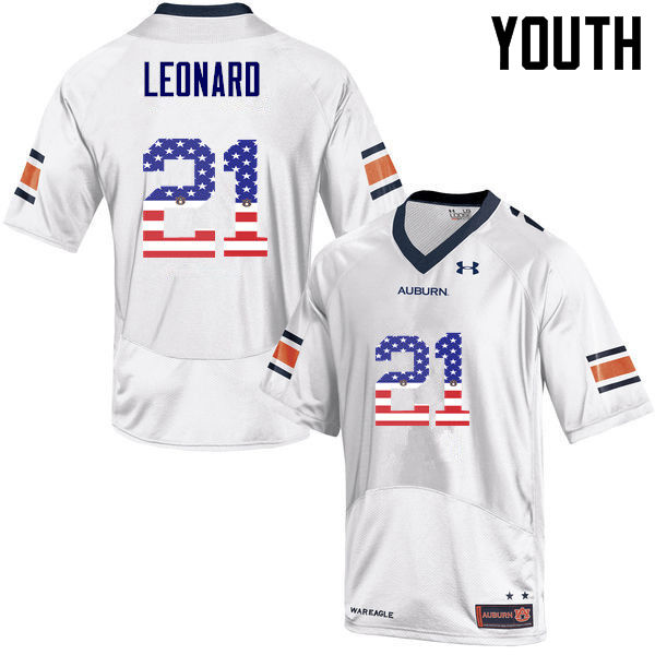 Youth #21 Traivon Leonard Auburn Tigers USA Flag Fashion College Football Jerseys-White